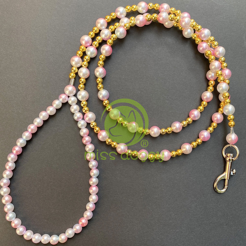 Perle de lux Mărgele Lesă pentru câini Lanț pentru animale de companie Lesă din aur alb pentru plimbări de câine Accesorii pentru guler pentru câini Produse pentru câini de talie mică