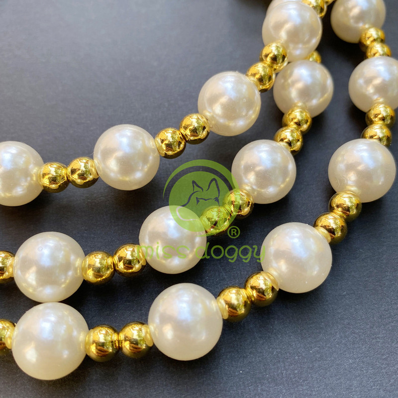 Perle de lux Mărgele Lesă pentru câini Lanț pentru animale de companie Lesă din aur alb pentru plimbări de câine Accesorii pentru guler pentru câini Produse pentru câini de talie mică