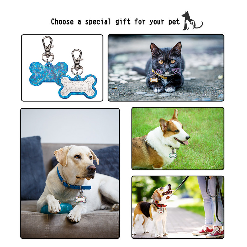 1 buc Etichete de identificare pentru animale de companie personalizate gratuite Etichete de identificare acrilice pentru animale de companie, personalizate pentru câine, pisică, accesorii pentru guler colorat, etichete cu nume pentru animale de companie