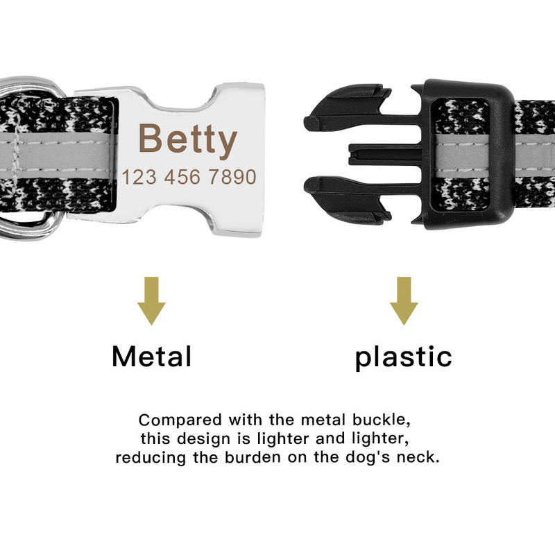 Zgardă pentru câini, personalizate, reflectorizante, pentru câini, cu etichetă cu nume gravată personalizat.