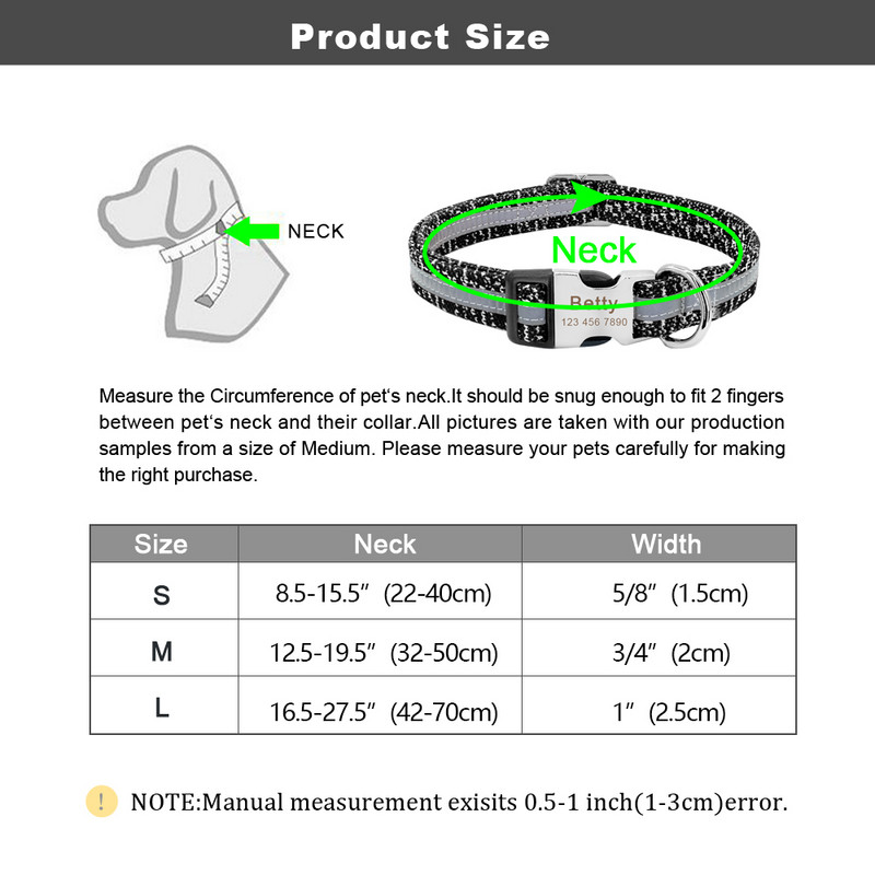 Zgardă pentru câini, personalizate, reflectorizante, pentru câini, cu etichetă cu nume gravată personalizat.
