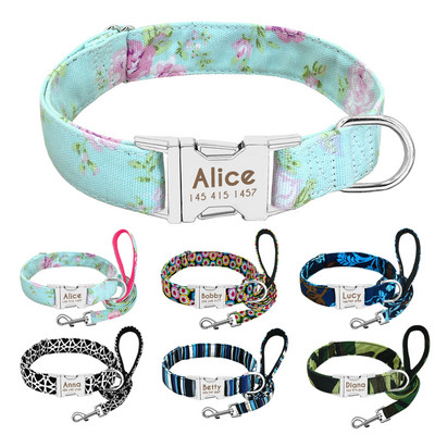Suņu kakla siksna Personalizēta neilona suņu kakla siksna un siksna mājdzīvnieku datu plāksnītes ID kaklasiksnas Apdrukāta kucēnu pavada maziem vidēji lieliem suņiem, mopsis