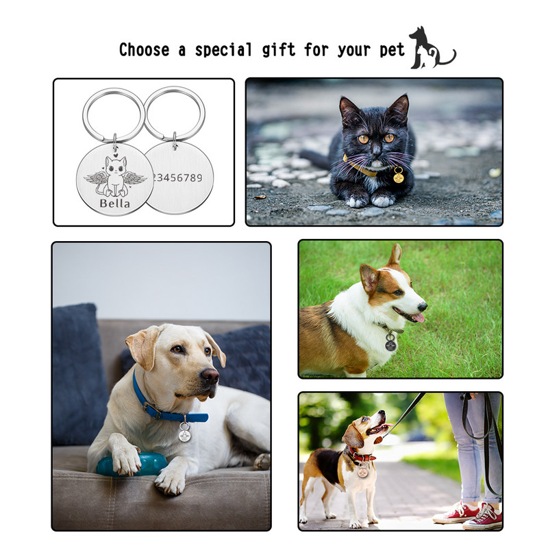 Etichete de identificare pentru animale de companie Plăcuță de identificare DIY Etichete cu nume personalizate Gravurate gratuite Anti-pierdere Personalizare pandantiv Breloc din metal pentru guler de pisică pentru câine