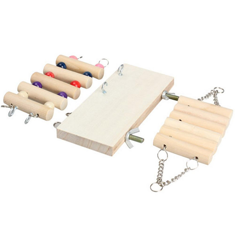 3gab Papagaiļa koka kāpšanas kāpnes šūpoles asari statīvs Putnu būra piederumi šinšillas vāverei jūrascūciņai