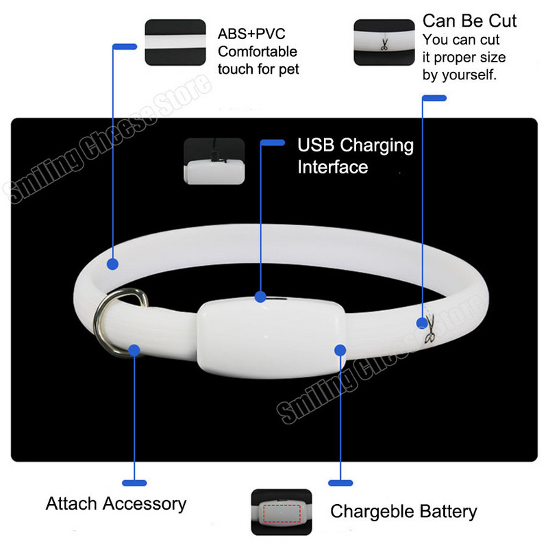 Colier luminos cu LED pentru câine de companie reîncărcabil prin USB Colier intermitent luminos pentru câine pentru plimbare în aer liber, guler de siguranță reglabil pentru noapte