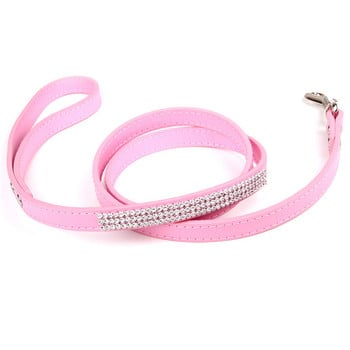 Модна диамантена кожена каишка за кучета Bling Rhinestones Collar Pet Walking Heads Small Pet Puppy Dog Supplies Purple Pink