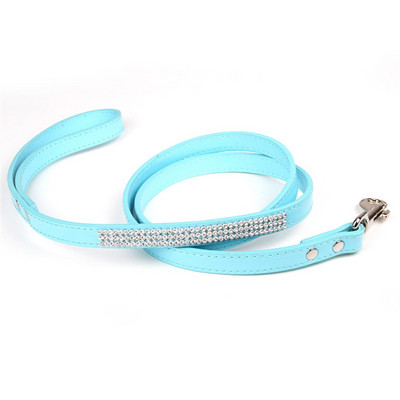 Μόδα Diamante Δερμάτινο λουρί σκύλου Bling Rhinestones Κολάρο Pet Walking Leads Small Pet Petpy Dog Supplies Purple Pink