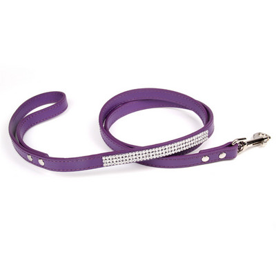 Μόδα Diamante Δερμάτινο λουρί σκύλου Bling Rhinestones Κολάρο Pet Walking Leads Small Pet Petpy Dog Supplies Purple Pink