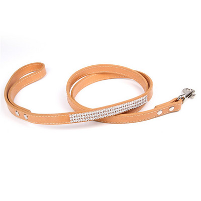 Μόδα Diamante Δερμάτινο λουρί σκύλου Bling Rhinestones Κολάρο Pet Walking Leads Small Pet Petpy Dog Supplies Purple Pink