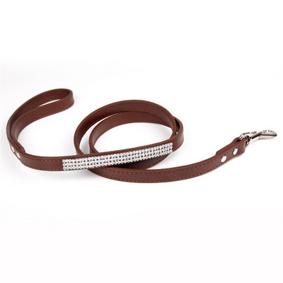 Μόδα Diamante Δερμάτινο λουρί σκύλου Bling Rhinestones Κολάρο Pet Walking Leads Small Pet Petpy Dog Supplies Purple Pink