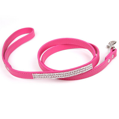 Μόδα Diamante Δερμάτινο λουρί σκύλου Bling Rhinestones Κολάρο Pet Walking Leads Small Pet Petpy Dog Supplies Purple Pink