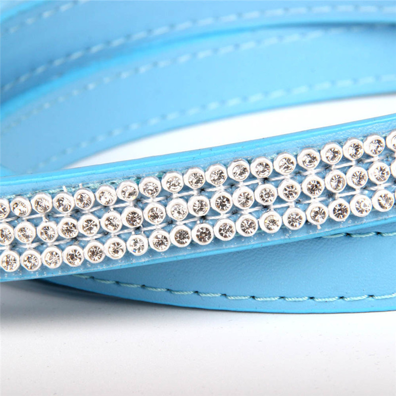 Μόδα Diamante Δερμάτινο λουρί σκύλου Bling Rhinestones Κολάρο Pet Walking Leads Small Pet Petpy Dog Supplies Purple Pink
