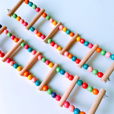 Papūgos medinės kopėčios laipiojimo žaislas, kabantis spalvingais mediniais karoliukais laipiojimo stovas paukščiams
