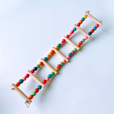 Papagaiļi koka kāpnes kāpšanas rotaļlieta, karājas krāsainas koka krelles kāpšanas stends putniem