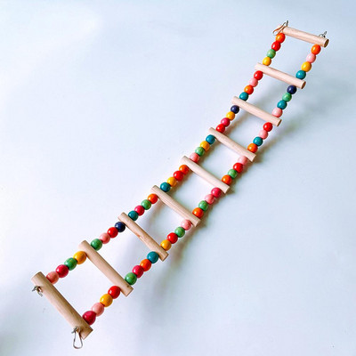 Papagaiļi koka kāpnes kāpšanas rotaļlieta, karājas krāsainas koka krelles kāpšanas stends putniem