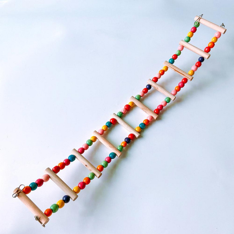 Papagaiļi koka kāpnes kāpšanas rotaļlieta, karājas krāsainas koka krelles kāpšanas stends putniem