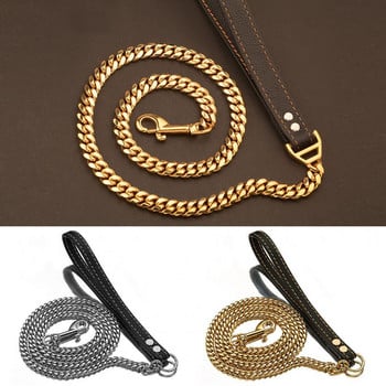 Traction Leash Faux Leather Δυνατό Μεταλλικό Κούβα από ανοξείδωτο ατσάλι Αλυσίδα για κατοικίδια για σκύλο