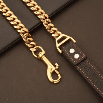 Traction Leash Faux Leather Δυνατό Μεταλλικό Κούβα από ανοξείδωτο ατσάλι Αλυσίδα για κατοικίδια για σκύλο