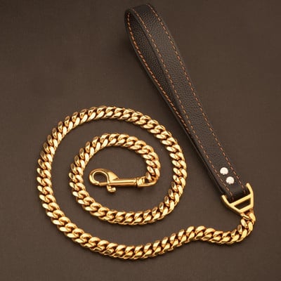 Traction Leash od umjetne kože, čvrsti metalni lanac za pse od nehrđajućeg čelika Cuba