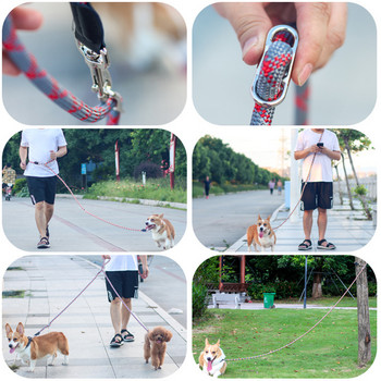 CAWAYI KENNEL Ανακλαστικά νάιλον διπλά λουριά Pet Dogs Αλυσίδα έλξης σχοινιού για τρέξιμο Ελεύθερα χέρια Αλυσίδα σχοινιού για μεγάλο σκύλο