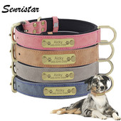 Plăcuță de identificare personalizată Guler de pisică pentru câini Etichetă cu nume de identificare gravată personalizată Guler de câine din piele moale căptușită pentru câini mici, mijlocii mari