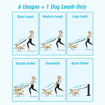 Benepaw Мултифункционална каишка за кучета със свободни ръце Издръжливи регулируеми поводи за обучение на домашни любимци Найлонова двойна каишка за кученца за малки големи кучета