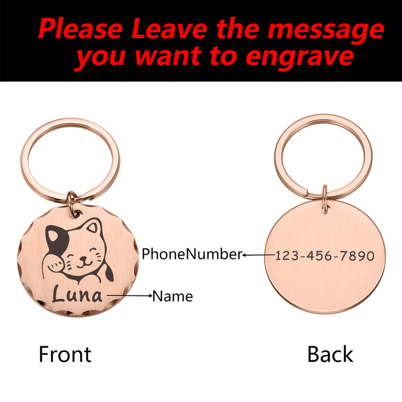 Isikupärastatud koera kaelarihm kassi rakmed kaelakee ID sildid kaotsiminekuvastase koera medali jaoks graveeritud nimenumbriga kassipoja kutsika jaoks