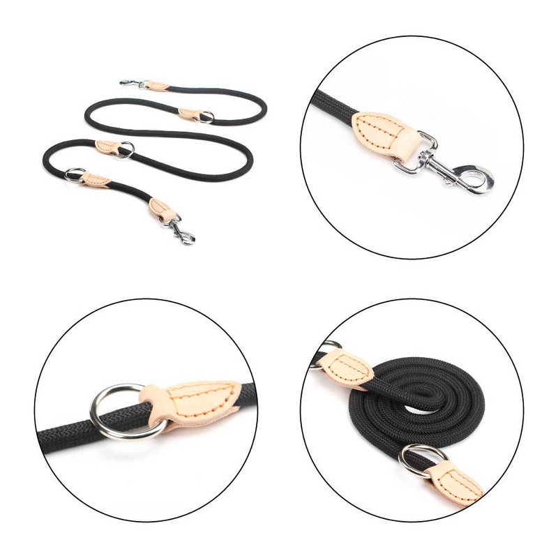 Lesă dublă multifuncțională P guler cu lanț Două lese pentru câini, nailon, reglabil, lungi, pentru dresaj pentru câini, frânghie pentru câini legată pentru animale de companie