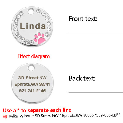 Προσαρμοσμένη ετικέτα ταυτότητας σκύλου Προσαρμοσμένη χαραγμένη κρυστάλλινη μεταλλική ετικέττα για κατοικίδια Μικρά μεγάλα αξεσουάρ γιακά σκύλου από στρας Εξατομικευμένη πινακίδα ετικέτας ονόματος