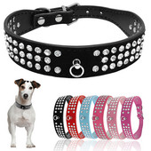 Rhinestone Dog κολάρο 3 σειρών Suede Leather Diamante Puppy Collars 5 χρωμάτων για μικρούς μεσαίους σκύλους Chihuahua Yorkshire