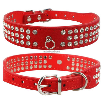 Rhinestone Dog κολάρο 3 σειρών Suede Leather Diamante Puppy Collars 5 χρωμάτων για μικρούς μεσαίους σκύλους Chihuahua Yorkshire