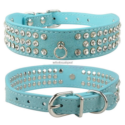 Rhinestone Dog κολάρο 3 σειρών Suede Leather Diamante Puppy Collars 5 χρωμάτων για μικρούς μεσαίους σκύλους Chihuahua Yorkshire