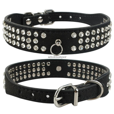 Rhinestone Dog κολάρο 3 σειρών Suede Leather Diamante Puppy Collars 5 χρωμάτων για μικρούς μεσαίους σκύλους Chihuahua Yorkshire