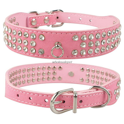 Rhinestone Dog κολάρο 3 σειρών Suede Leather Diamante Puppy Collars 5 χρωμάτων για μικρούς μεσαίους σκύλους Chihuahua Yorkshire