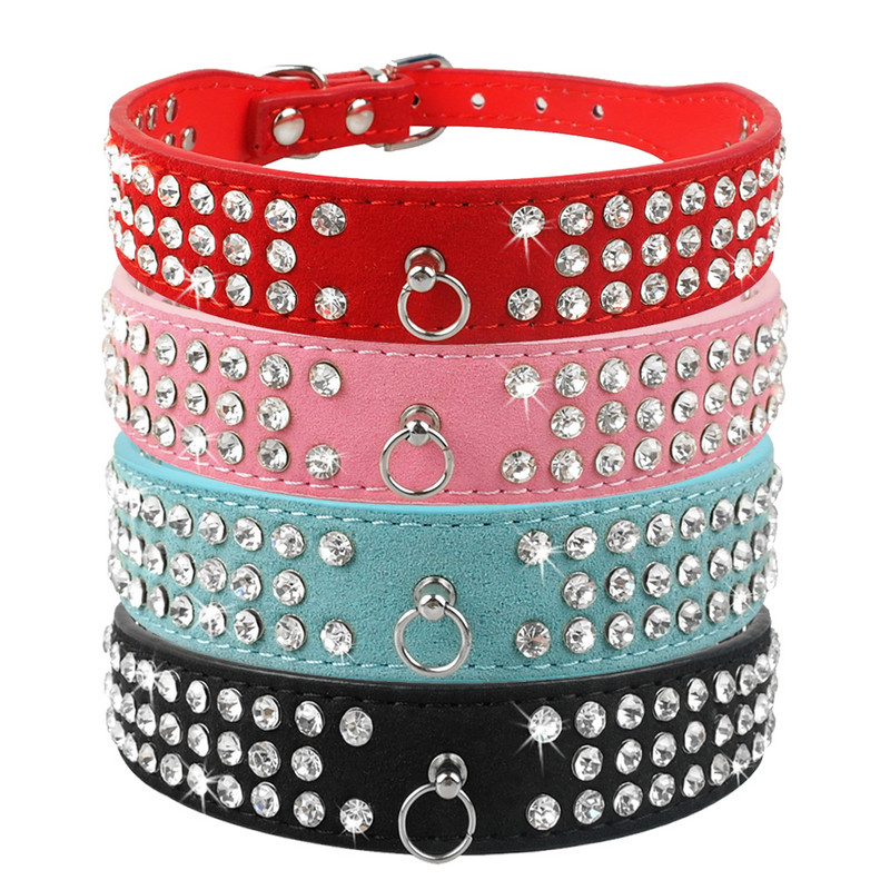 Rhinestone Dog κολάρο 3 σειρών Suede Leather Diamante Puppy Collars 5 χρωμάτων για μικρούς μεσαίους σκύλους Chihuahua Yorkshire