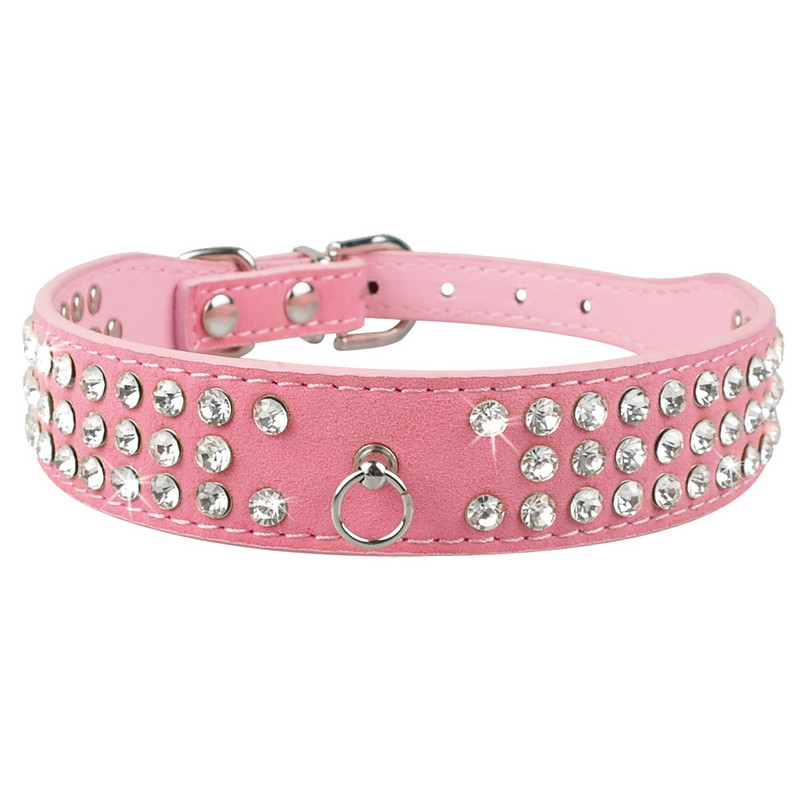 Rhinestone Dog κολάρο 3 σειρών Suede Leather Diamante Puppy Collars 5 χρωμάτων για μικρούς μεσαίους σκύλους Chihuahua Yorkshire