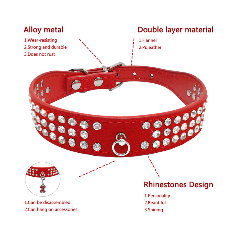Rhinestone Dog κολάρο 3 σειρών Suede Leather Diamante Puppy Collars 5 χρωμάτων για μικρούς μεσαίους σκύλους Chihuahua Yorkshire