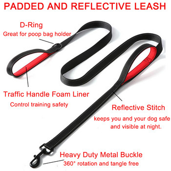 6ft Dog Leash Heavy Duty Rope Reflective Pet Training Lead Lead Lead с подплатена двойна дръжка за контрол на трафика за големи средни кучета