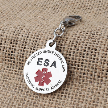 1PC ESA Emotional Support Animal Medical Keychain Pet ДВУСТРАНЕН кръгъл етикет Куче Котка Ключодържател Декорация