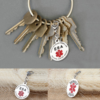 1PC ESA Emotional Support Animal Medical Keychain Pet ДВУСТРАНЕН кръгъл етикет Куче Котка Ключодържател Декорация