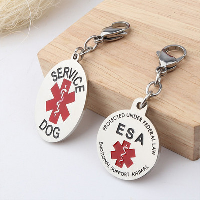 1PC ESA emocionālā atbalsta Dzīvnieku medicīniskā atslēgu piekariņa mājdzīvnieku DIVPUSĒJA apaļa birka suņa kaķa atslēgu piekariņa dekorēšana