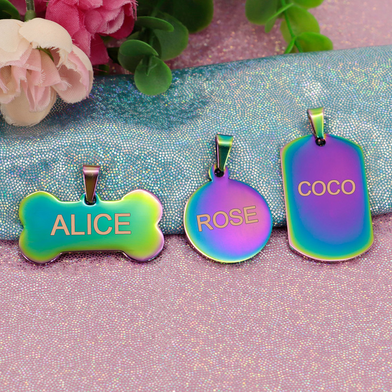 Etichete de identificare pentru câini pisici din oțel inoxidabil Etichetă de identificare militară rotundă osoasă personalizată etichete anti-pierdere gravate Accesorii personalizate pentru guler pentru animale de companie