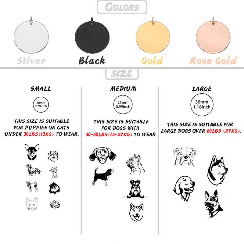 Etichete personalizate pentru numele animalelor de companie Personalizare Etichetă din oțel strălucitoare Etichete pentru câini pentru animale de companie de Halloween Accesoriu pentru zgarda pentru pisici Colier gravat cu etichetă de identificare pentru a