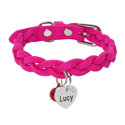 Seemisnahast koera kaelarihm punutud koera kutsika kassi ID kaelarihm nimesildiga isikupärastatud graveeritud väikestele keskmistele koertele tasuta kelluke