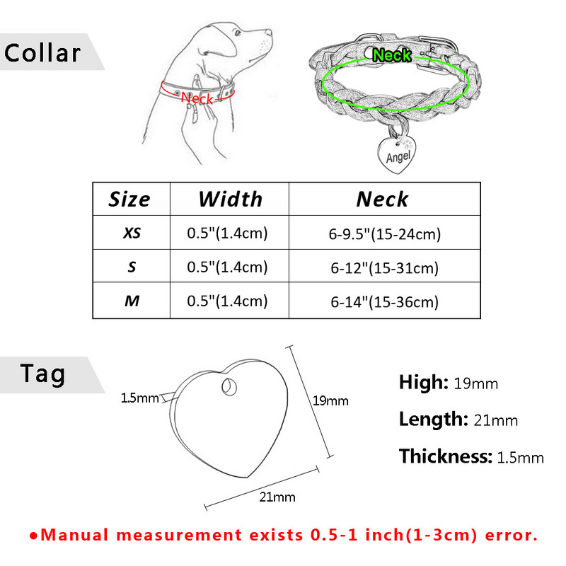 Seemisnahast koera kaelarihm punutud koera kutsika kassi ID kaelarihm nimesildiga isikupärastatud graveeritud väikestele keskmistele koertele tasuta kelluke