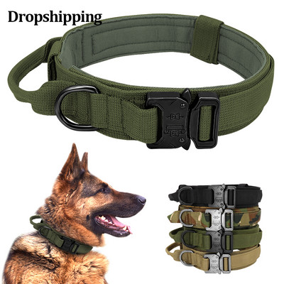 Sõjaväe taktikaline koera kaelarihm Saksa lambakoera keskmise suurusega koera kaelarihmad kõndimise treenimiseks Kahekordne koera kaelarihma juhtkäepide