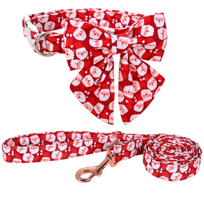 Guler de câine de Crăciun personalizat cu labele în stil unic cu fundă Roșu Moș Crăciun Guler de câine Guler de câine cu flori Mare Mediu Mic Câine
