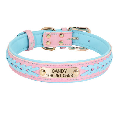 Guler de câine împletit personalizat Guler personalizat pentru câini din piele PU Guler de identificare pentru animale de companie căptușit pentru câini mici, mijlocii mari, Pitbull Bulldog