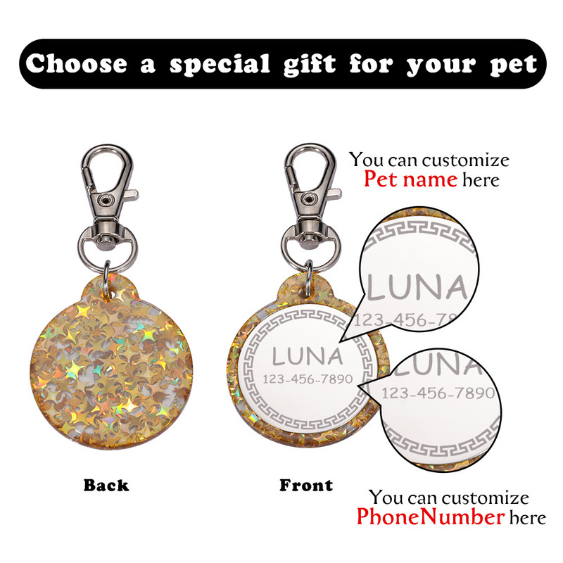 Etichete anti-pierdere pentru câini pentru pisici Etichetă personalizată pentru animale de companie Etichetă de identificare acrilică Accesorii personalizate pentru zgarda colorate Etichetă cu nume pentru animale Etichete de identificare pentru animale de 