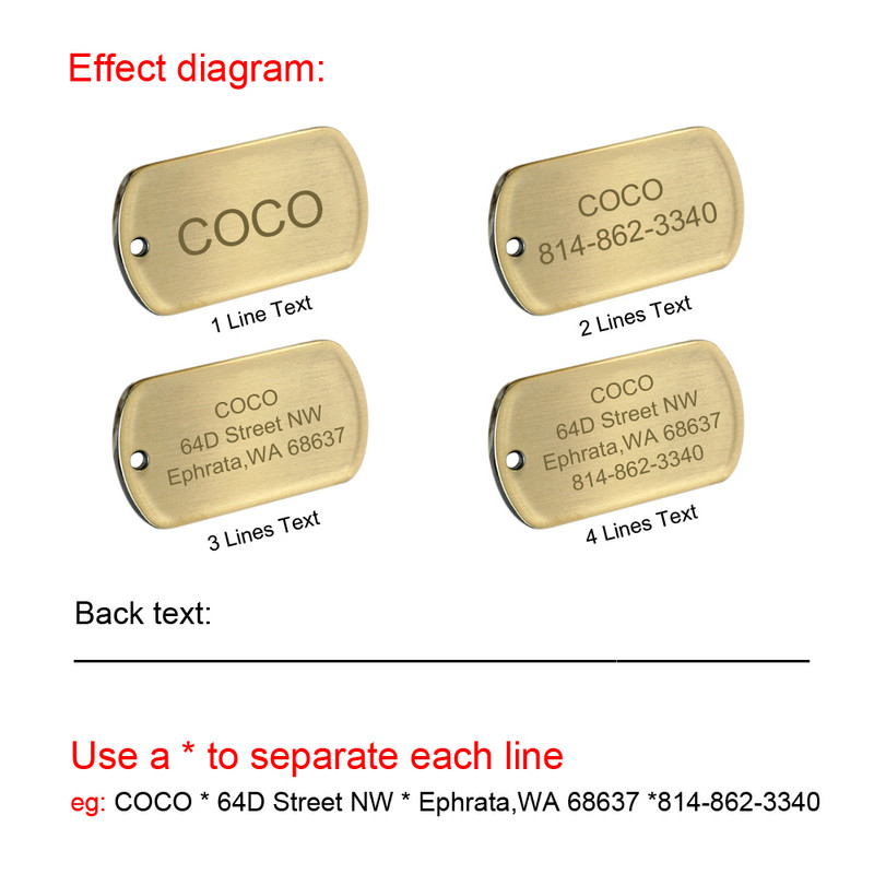 Идентификационен етикет за кучета от неръждаема стомана Персонализирани етикети за кучета Табелка с име Анти-изгубен домашен любимец Висулка за домашни нашийници Колие Безплатно гравиране